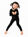 Child wearing the handmade Black Sheep Costume with lamb tail and hat