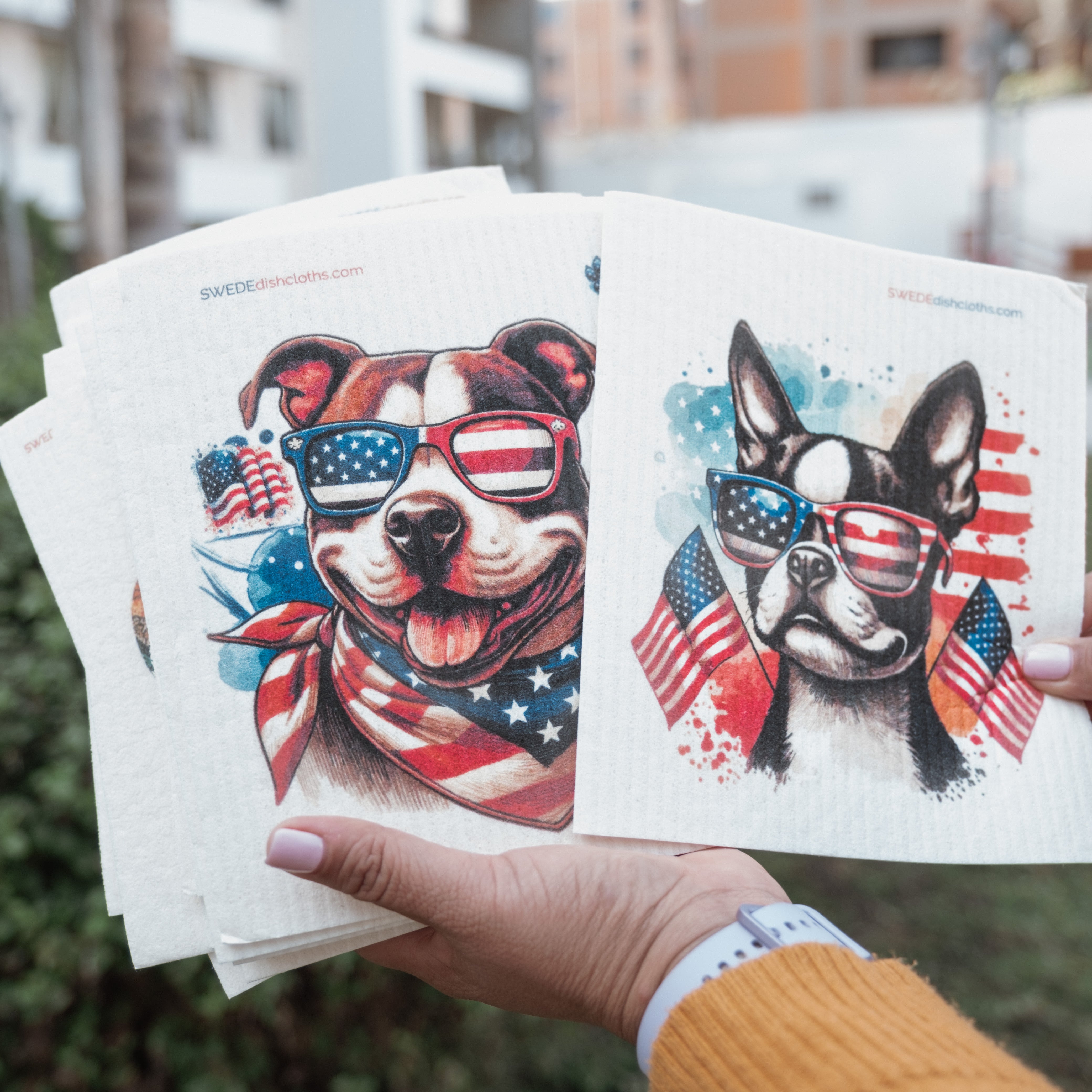 Patriotic French Bulldog Swedish Dishcloths – Eco-Friendly Paper Towel Replacement, Set of 3