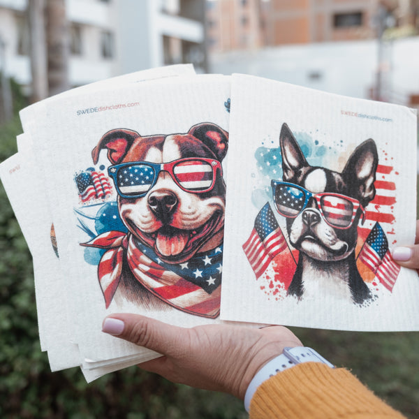 Patriotic French Bulldog Swedish Dishcloths – Eco-Friendly Paper Towel Replacement, Set of 3