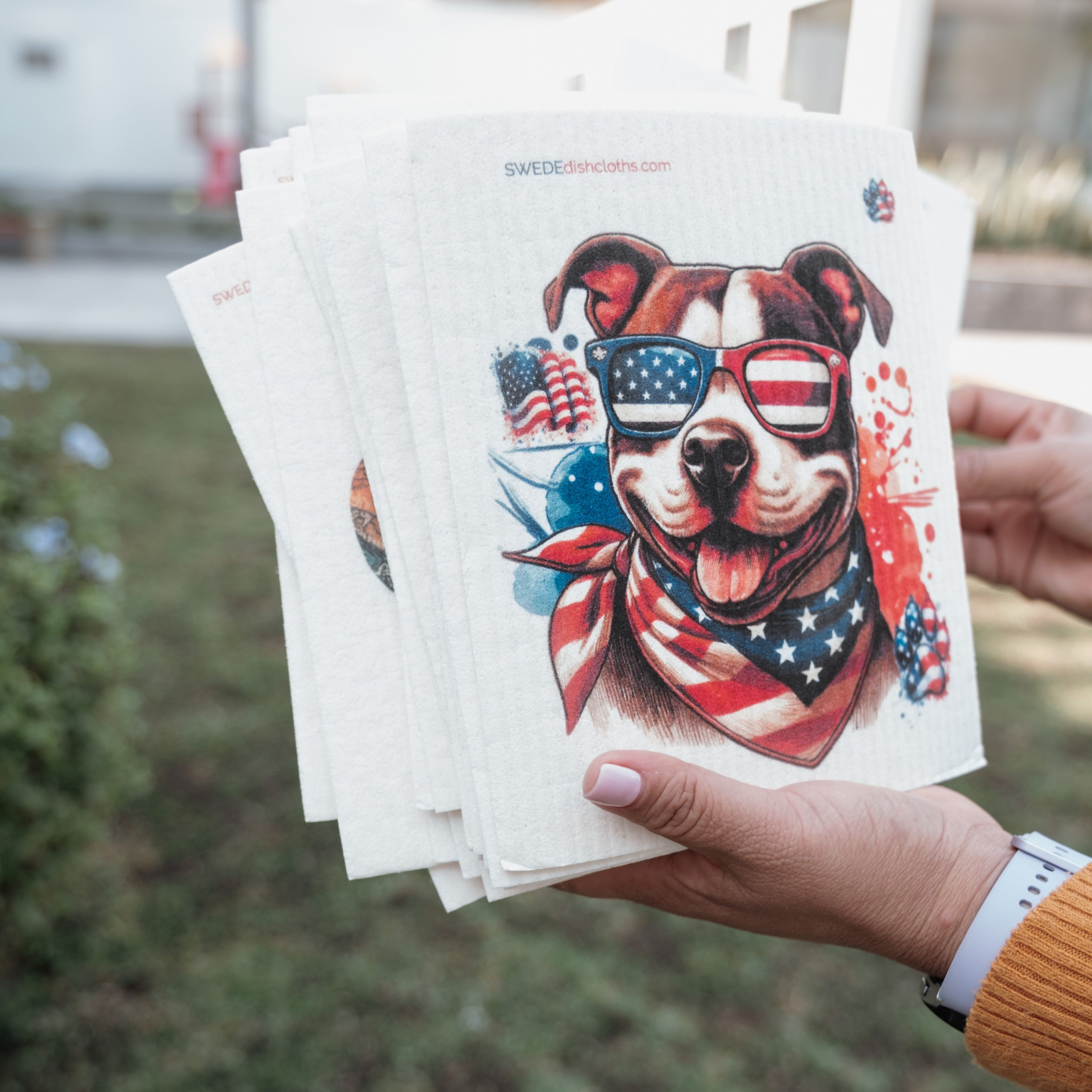Patriotic Pit Bull Swedish Dishcloths – Eco-Friendly Paper Towel Replacement, Set of 3