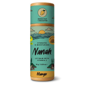 NANAH Mango Lip Balm solid bar with Nanah branding on a white background — plastic-free, handmade natural lip balm