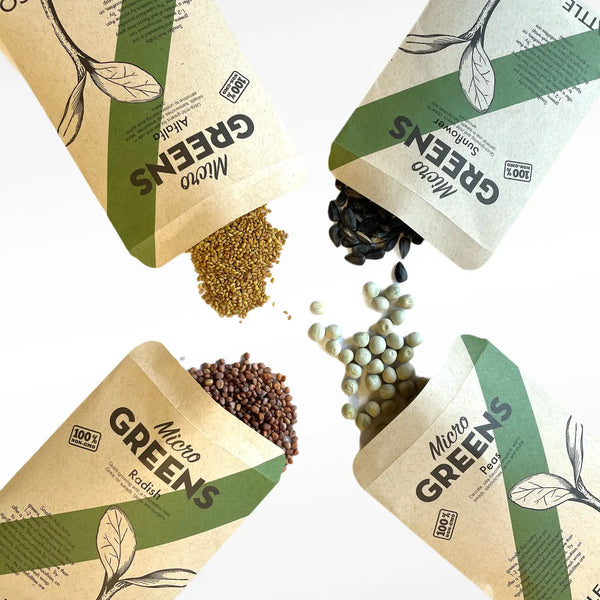 Seattle Seed Company Non-GMO Microgreens Sampler Pack with four seed variety packets