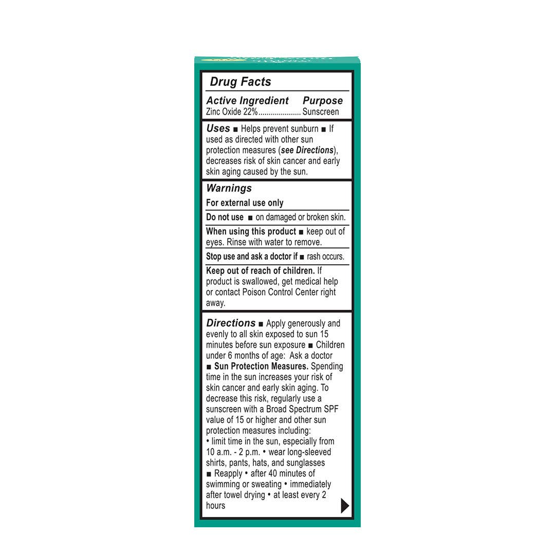 Sunscreen label with active ingredient and usage instructions on a white background