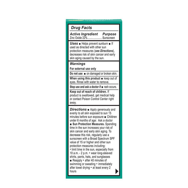 Sunscreen label with active ingredient and usage instructions on a white background