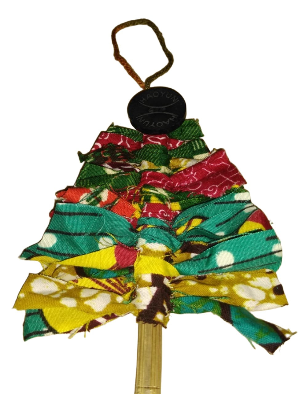 Ankara Holiday Tree Ornament handmade from upcycled wax print fabric with hanging string