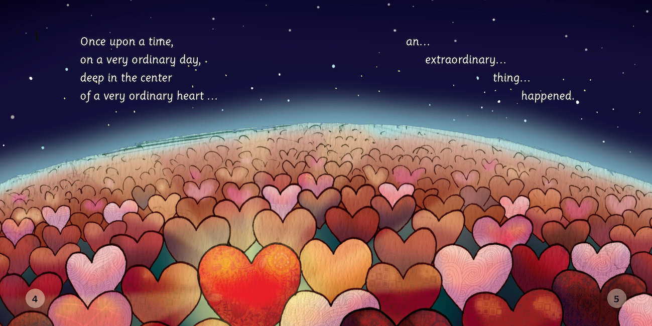 Interior illustration from The Hug Who Got Stuck showing Hug navigating the Web of Sticky Thoughts