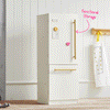 Tiny Land wooden toy refrigerator with magnetic doors demonstrating interactive play features for kids