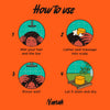 Instructions for using a hair care product with icons and text on an orange background, featuring the brand 'Nanah'.