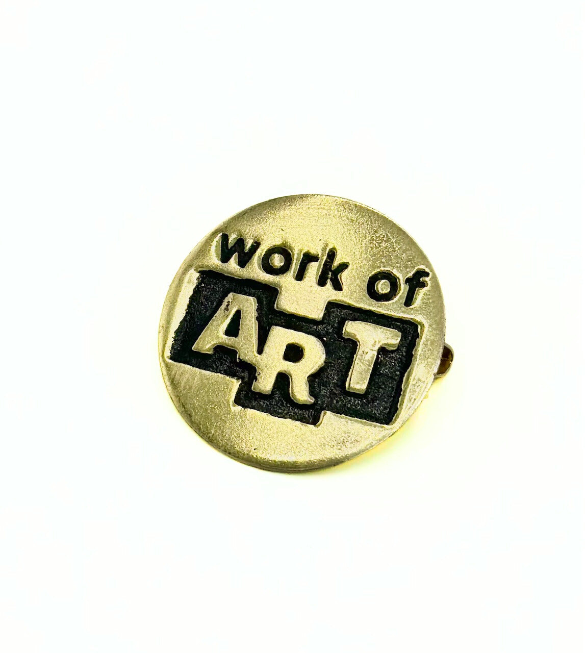 Close-up of Work of Art brass pin — a meaningful affirmation gift under $20 from Fair Anita