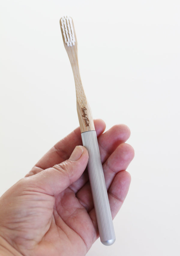 Replaceable Bamboo Toothbrush Aluminum Handle - Soft White Bristles