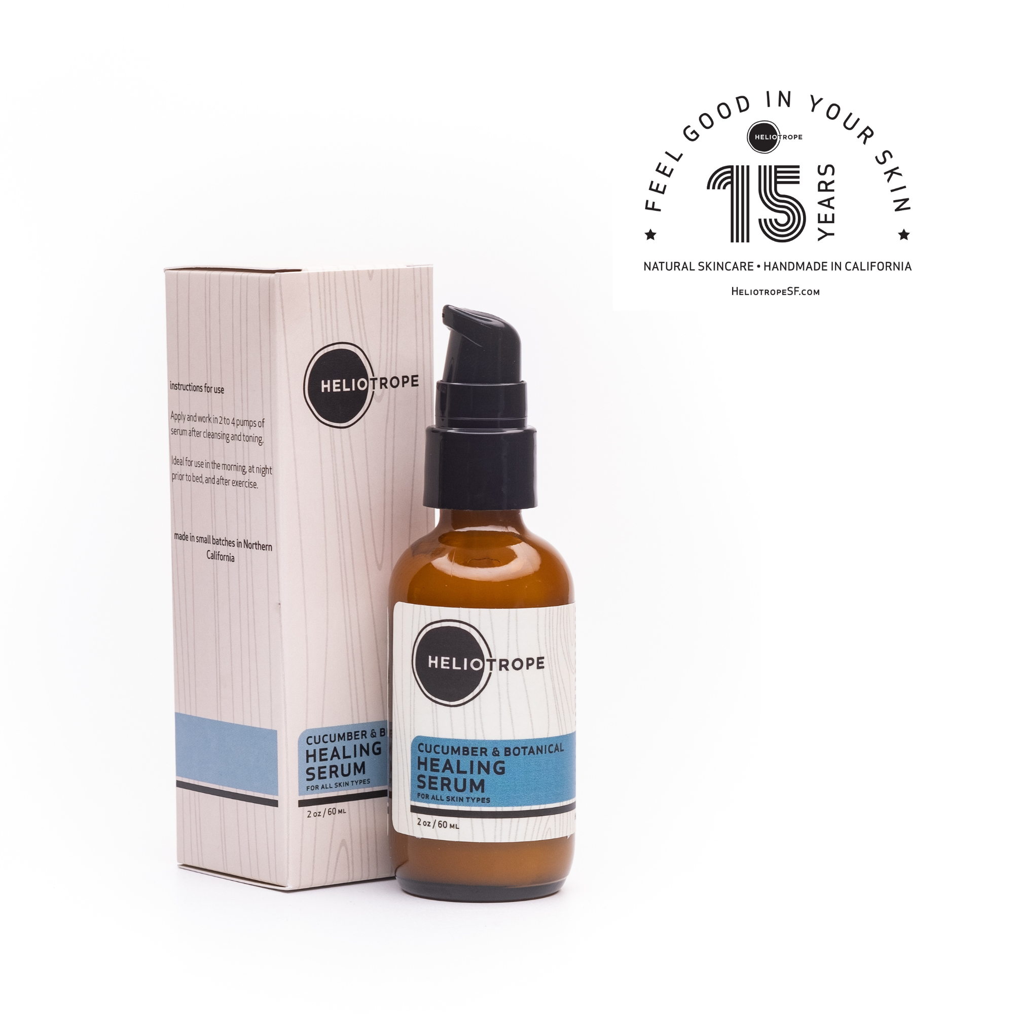 Heliotrope SF Cucumber & Botanical Healing Face Serum 2oz bottle with real cucumber extract and aloe vera