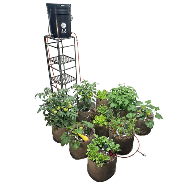 Blumat Ready Set Grow Kit with 9-pot configuration using preset sensors and 5-inch drip rings for small pots