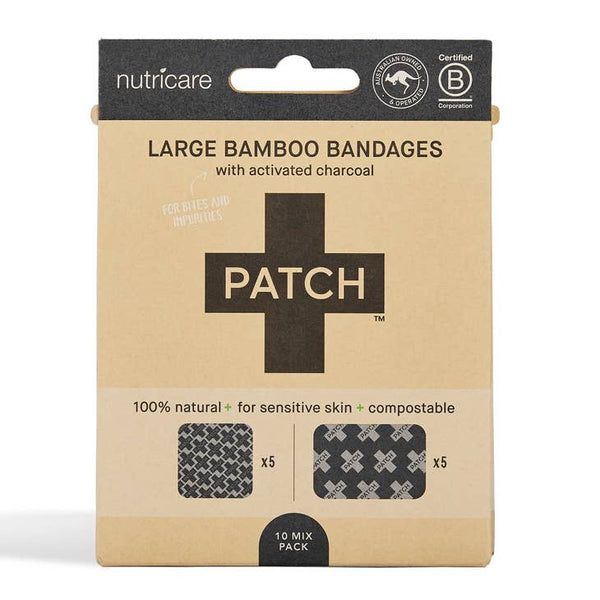 Bandages, Grands avec charbon actif, Paquet de 10 bandes - Biodégradables, compostables, durables, végétaliens