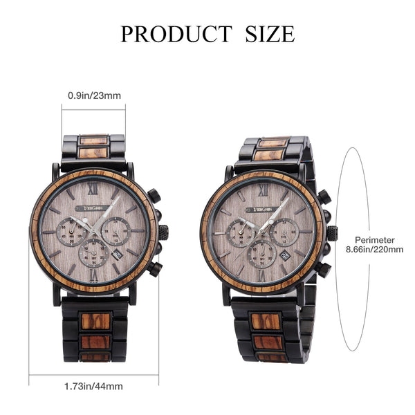 Wooden watch with measurements on a white background