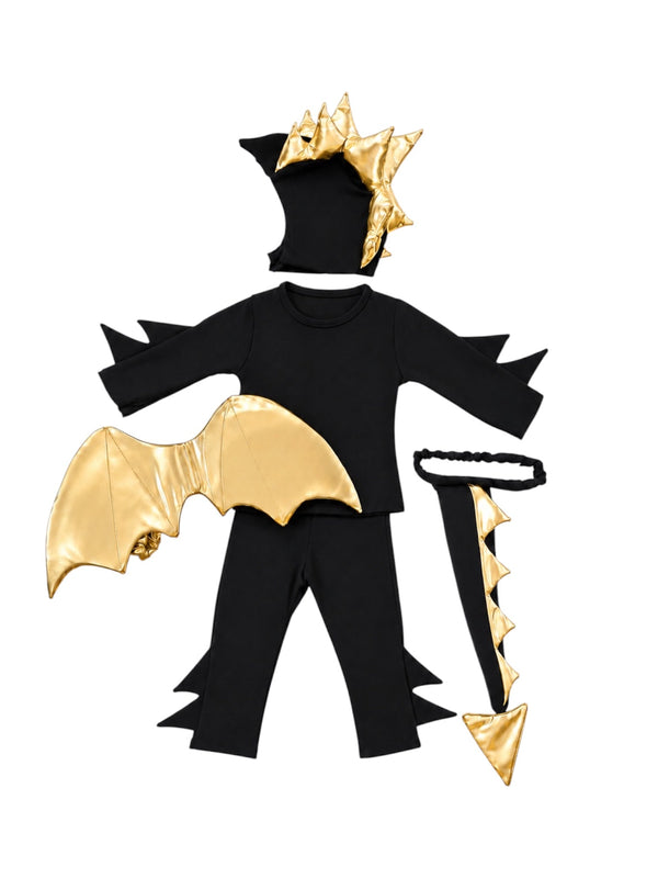 Baby Black Dragon Halloween Costume shown as a handmade dress-up set