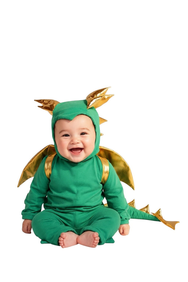 Baby Green Dragon Costume with padded wings, front view