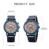 Wristwatch with blue accents and measurement details on a white background