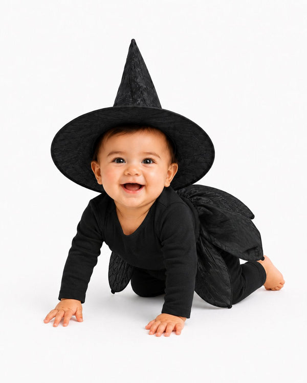 Baby Black Witch Halloween Costume half skirt made from deadstock crinkle-taffeta
