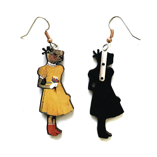 Otter Girl Earrings - Eco-friendly, Recycled Wood, Handmade in USA. Adorable otter design, hypoallergenic, perfect for animal lovers! Shop now!  pen_spark