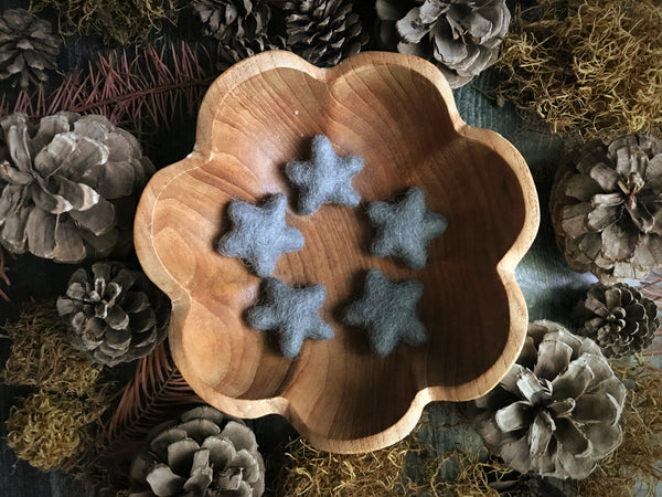 Set of five felted wool stars in Raincloud Blue by House of Moss