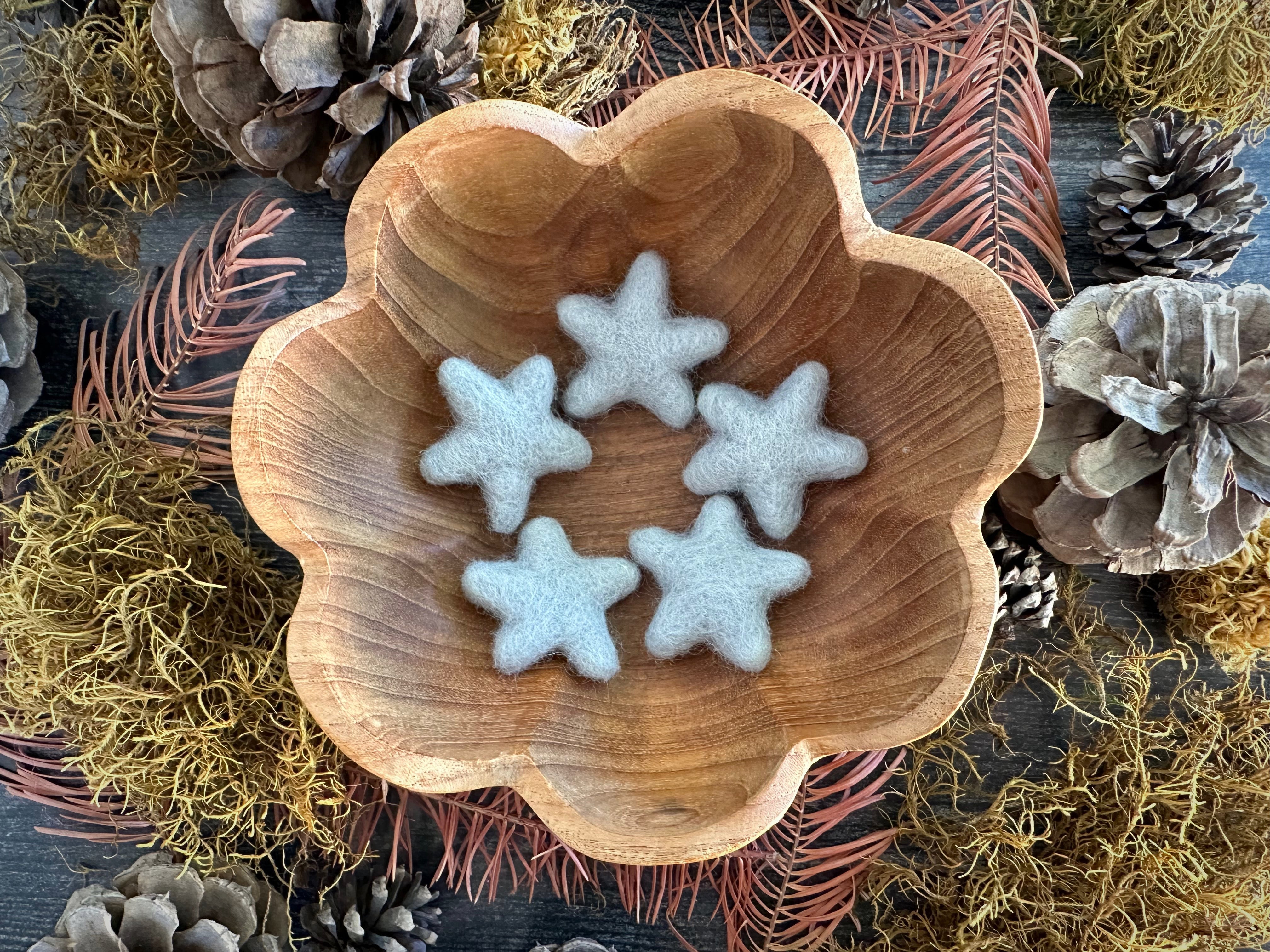 Set of five Morning Blue felted wool stars by House of Moss