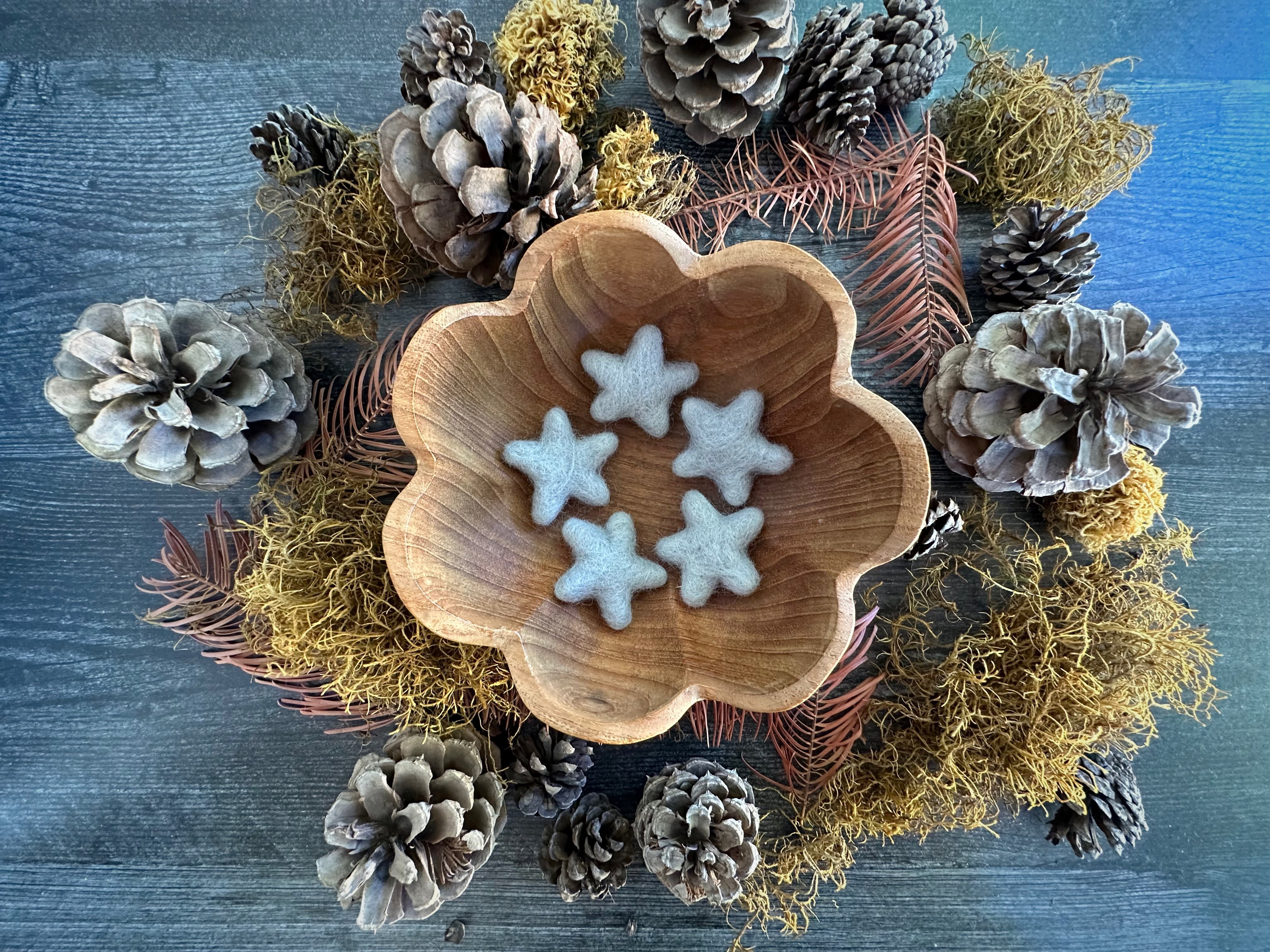 Handmade Morning Blue wool stars from House of Moss, set of 5