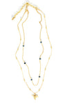 Hummingbird Lapis Convertible Necklace shown as a single layered necklace with lapis stones and hummingbird pendant