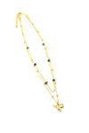 Close-up of lapis semi-precious stones on the convertible necklace by Fair Anita, ethically made in India