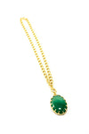 Vintage Crystal Stone Necklace with 1.75 inch green crystal pendant and 20 inch nickel-free brass chain — ethical jewellery by Fair Anita