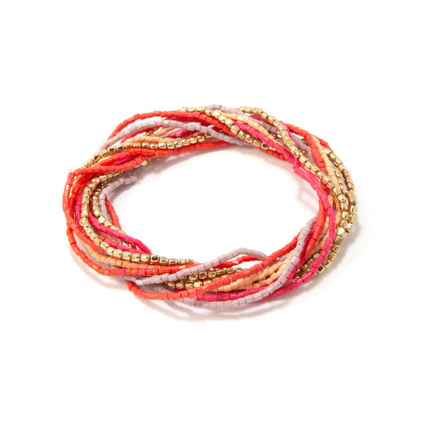Celebration Elastic Bracelet Set with stacked glass and brass beads handmade by women artisans in India