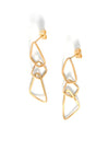 Close-up of nickel-free geometric brass dangle earrings showing recycled brass detail — Fair Anita
