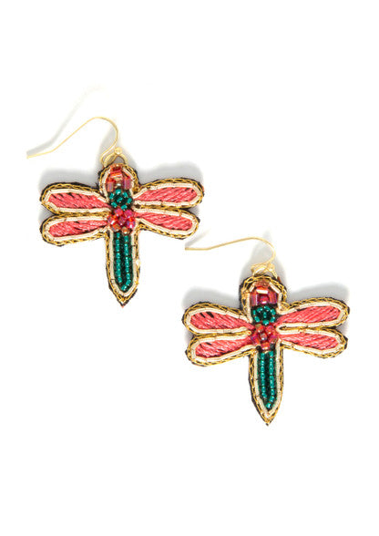 Fair Anita dragonfly beaded earrings detail shot showing intricate handmade beadwork