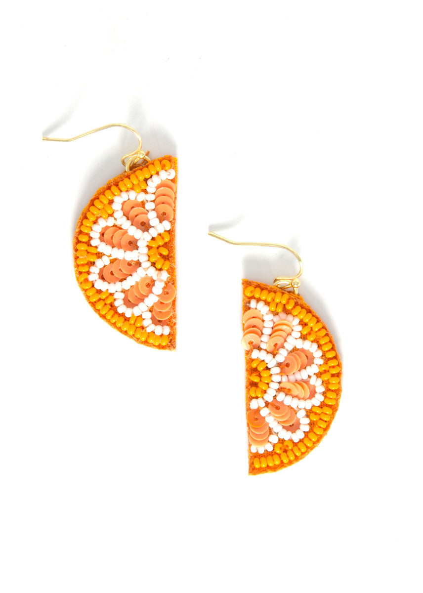 Orange citrus fruit slice beaded earrings handcrafted by women artisans in India – Fair Anita fair trade jewellery