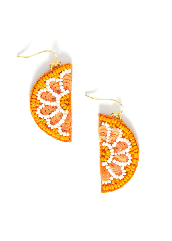 Orange citrus fruit slice beaded earrings handcrafted by women artisans in India – Fair Anita fair trade jewellery