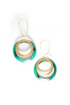 Cenote Pools Painted Drop Earrings in painted recycled brass, hanging 4 inches long with a 2-inch circular pendant, fair trade jewellery by Fair Anita