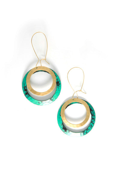 Cenote Pools Painted Drop Earrings by Fair Anita — sustainable recycled brass dangle earrings, fair trade women-made jewellery