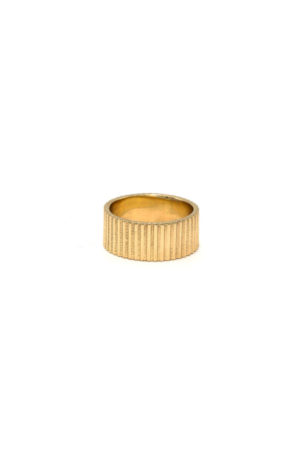 Stately Striped Brass Ring handcrafted from recycled brass, nickel-free, 8mm wide, fair trade made in India