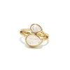 Moonstone Warrior Adjustable Brass Ring with semi-precious moonstone stone, handmade by Fair Anita women artisans in India