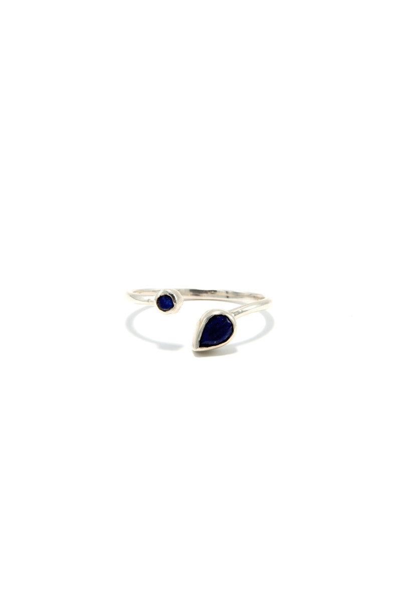 Medusa Lapis Adjustable Sterling Silver Ring with deep blue lapis stone, fair trade handmade in India