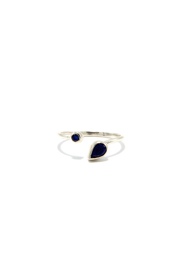 Medusa Lapis Adjustable Sterling Silver Ring with deep blue lapis stone, fair trade handmade in India