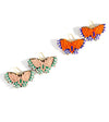 Hand beaded peach and teal butterfly earrings by Fair Anita, ethically made in India