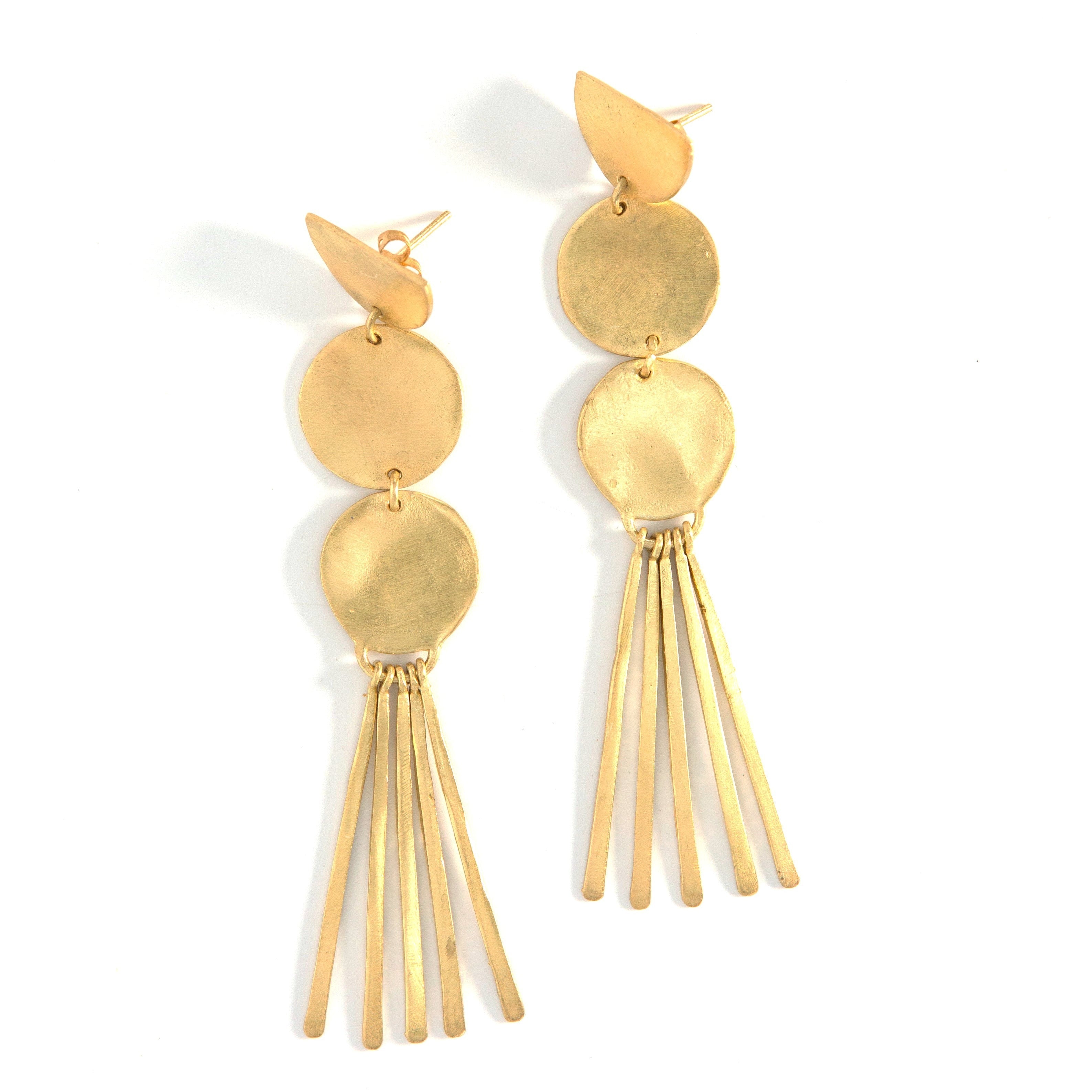 Sticks and Stones gold-plated recycled brass dangle earrings by Fair Anita