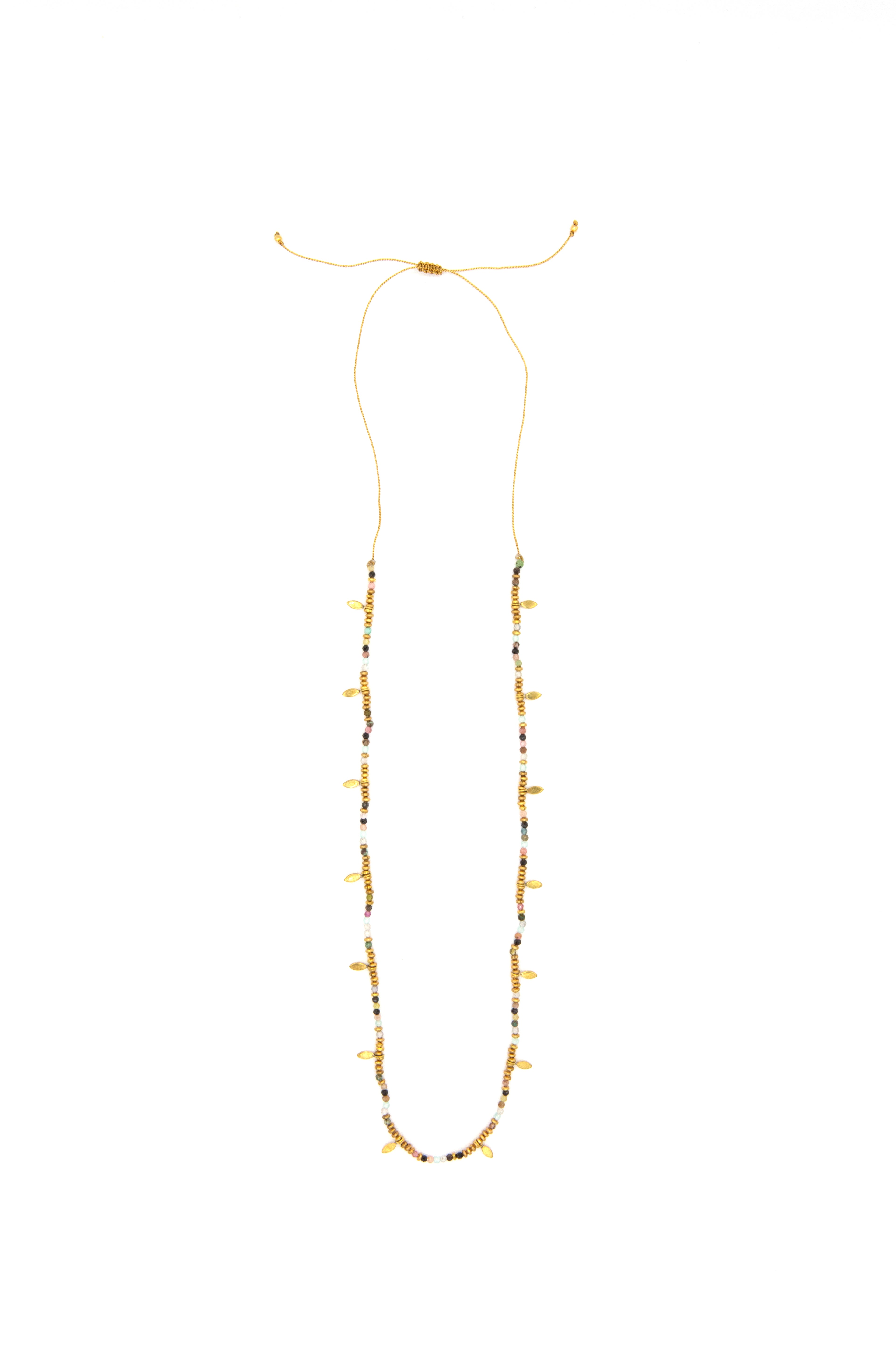 Spring Equinox necklace styled for layering — ethically made adjustable brass necklace by Fair Anita