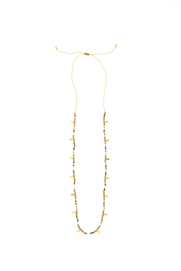 Spring Equinox necklace styled for layering — ethically made adjustable brass necklace by Fair Anita