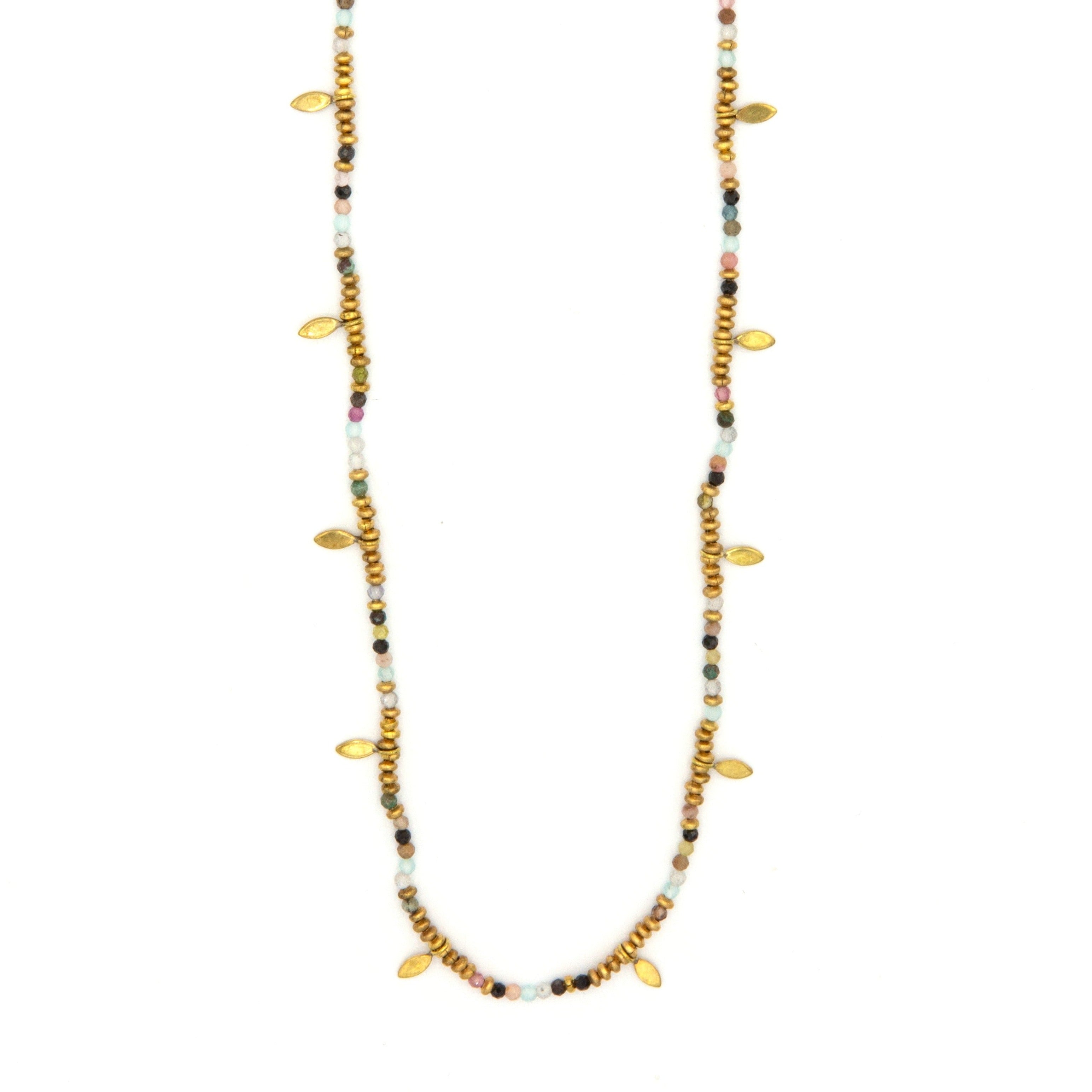 Spring Equinox adjustable brass and semi-precious stone necklace by Fair Anita, nickel-free fair trade jewellery