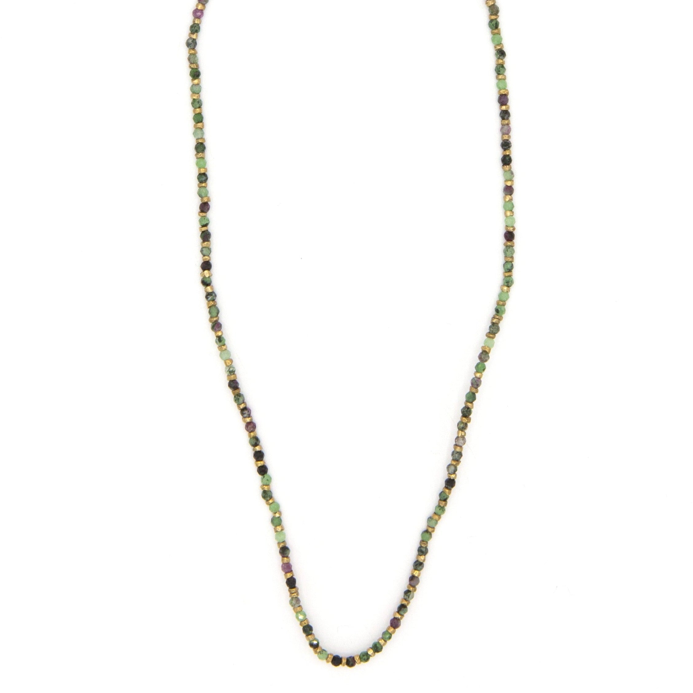 Restoration Dainty Beaded Necklace with ruby zoisite semi-precious stone beads and brass chain by Fair Anita
