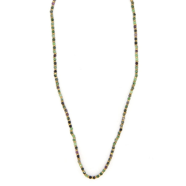 Restoration Dainty Beaded Necklace with ruby zoisite semi-precious stone beads and brass chain by Fair Anita