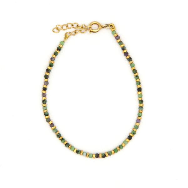 Restoration Dainty Beaded Bracelet with ruby zoisite semi-precious stones and brass hardware by Fair Anita