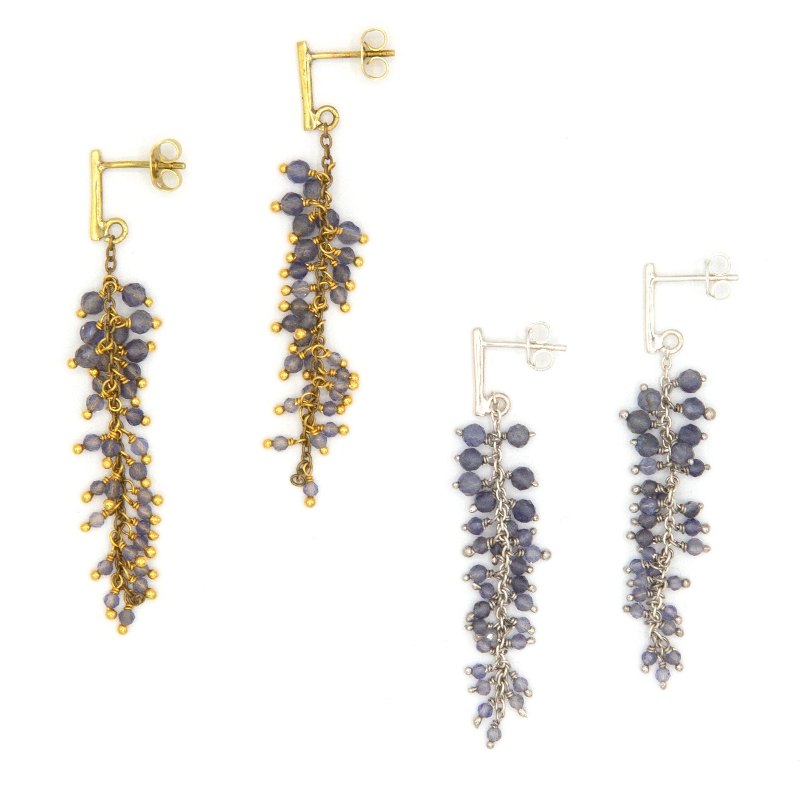 Iolite cluster drop earrings handcrafted by women artisans in India for Fair Anita