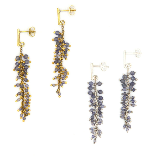 Iolite cluster drop earrings handcrafted by women artisans in India for Fair Anita